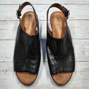 Cobb Hill CBD43BK Laser Cut Slingback Heel Women‎ 9M Black Leather Sandals